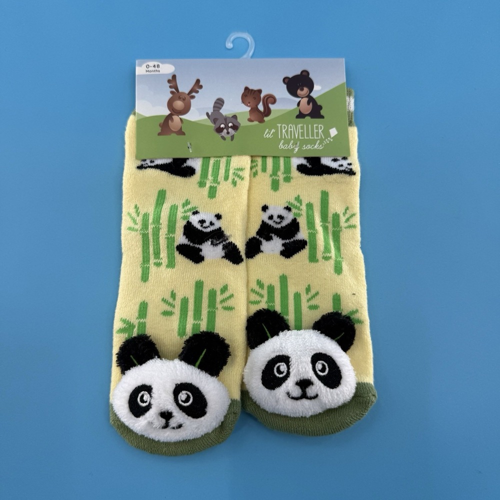 Lil Traveller Baby Socks Panda Bamboo Print Yellow 0–48 Months New
